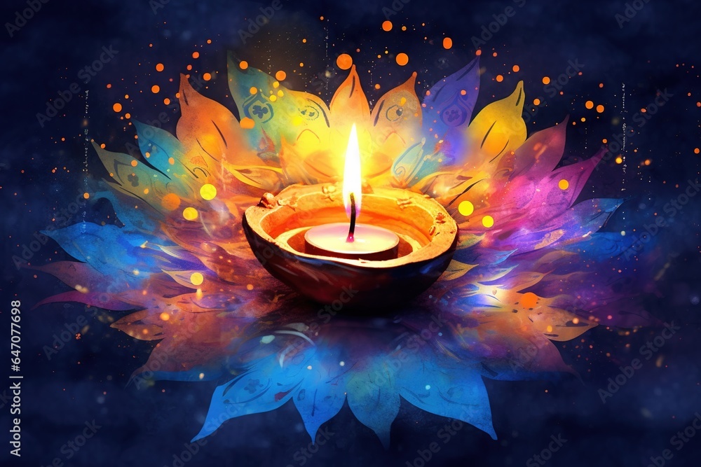 Wall mural Happy Diwali. graphic of Diya lantern. Indian festival of lights.