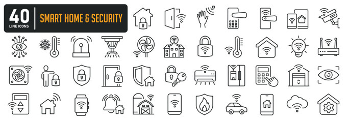Fototapeta na wymiar Smart home and security line icons. Editable stroke. For website marketing design, logo, app, template, ui, etc. Vector illustration.