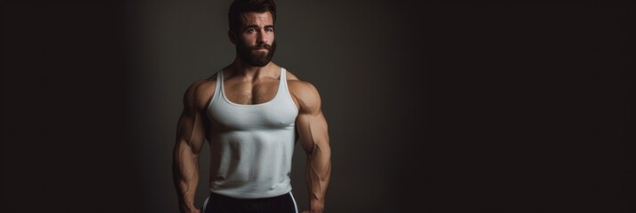 Fototapeta na wymiar A Man With Muscles And A White Tank Top Muscles, White Tank Top, Exercising, Diet, Body Image, Training Programs, Well Being, Supplements