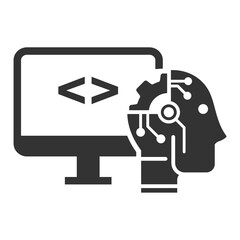 Vector illustration of computer robots icon in dark color and transparent background(png).