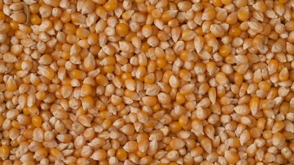 Closeup shot of many dried yellow corn seeds background. Advertising area, wallpaper template.
