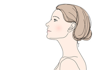 シニヨンヘアの女性の横顔アップのイラスト