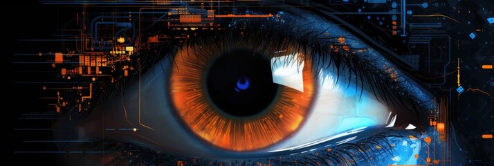 Fototapeta na wymiar Big Safe Deposit Biometric Authentication Eye Scanning Blue Orange Black