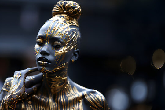  A black woman painted in gold Generative AI
