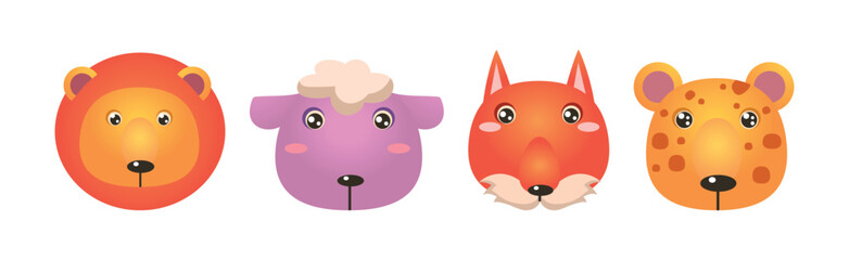 Cute Animal Funny Head and Snout Vector Set