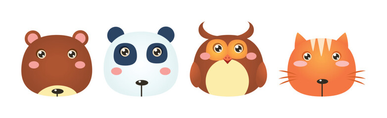 Cute Animal Funny Head and Snout Vector Set