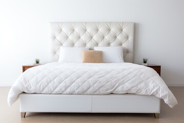 A view of a modern bed isolated on white background