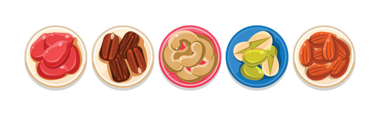 Dried Fruit Sweet Food and Healthy Snack Vector Set