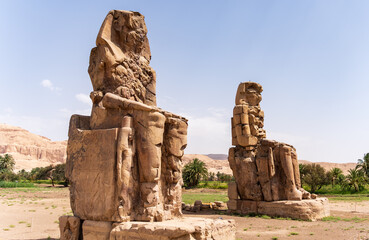 The Colossi of Memnon in the early morning in Luxor, Egpyt