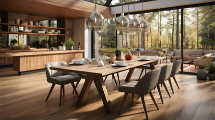 Fototapeta na wymiar Scandinavian style interior design of modern dining room