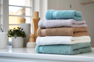 Fototapeta na wymiar Stack of clean towels