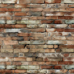 Seamless pattern that emulates the appearance of a brick wall with different brick sizes. Creating an vintage look of an old brick wall. Generative AI.