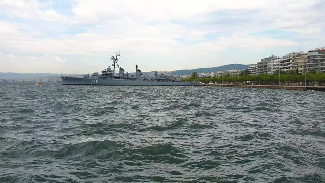 Windy Waters, Greek Navy Museum Ship Velos in Thessaloniki Port Greece