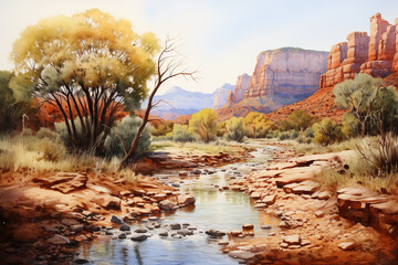 Watercolor painting, Arizona Landscape - obrazy, fototapety, plakaty