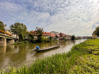 the regnitz river in the bamberg city, bavaria