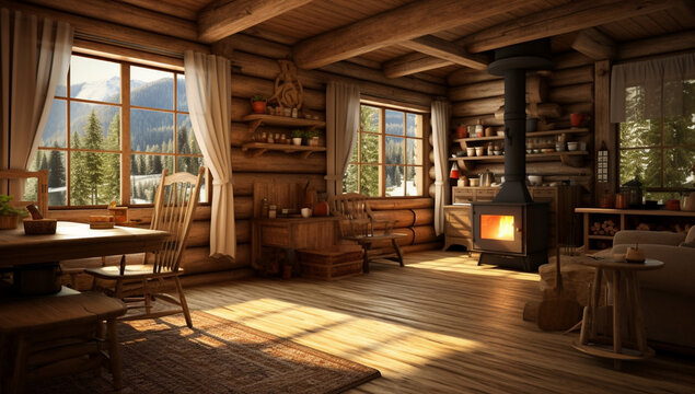 Chalet home design rustic room window sofa architecture furniture house wood interior fireplace