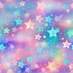 Seamless pattern colorful stars on a colorful fabric in soft pastels, in the style of holographic. Generative AI - obrazy, fototapety, plakaty