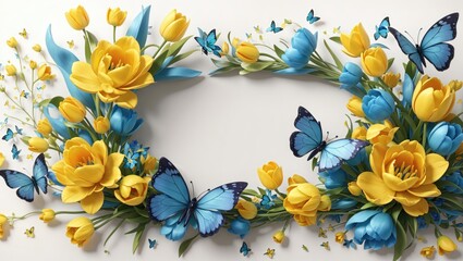 "Enchanting Tulip and Butterfly Border: A Floral Frame of Spring Elegance"