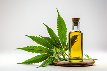 Cannabis leaf and oil bottle