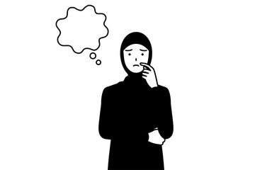 顔をかきながら考えるイスラムの女性
