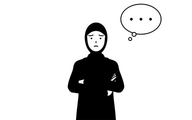腕を組んで考えるイスラムの女性