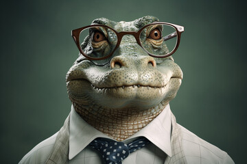 cool crocodile animal with glasses