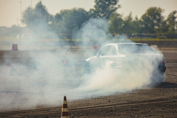 Drift Race Amidst Smoke