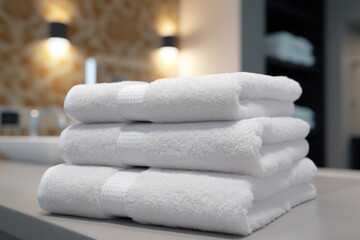 A white terry towel is lying in the hotel