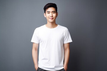 Asian young man in a white T-shirt