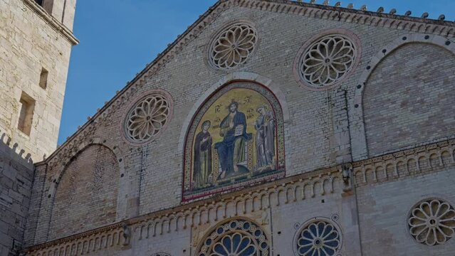 Spoleto Cathedral In The Piazza del Duome In Umbria, Italy. Low Angle Shot