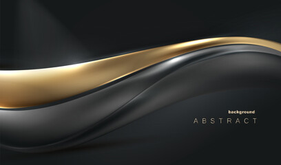 Luxury black and gold waves vector. Ribbon shine lines background. Elegant skin concept. - 647087829