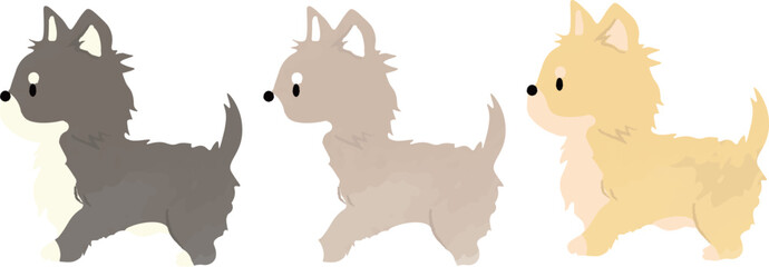 手書き風のシンプルなかわいいチワワのイラスト　横向き　主線なし