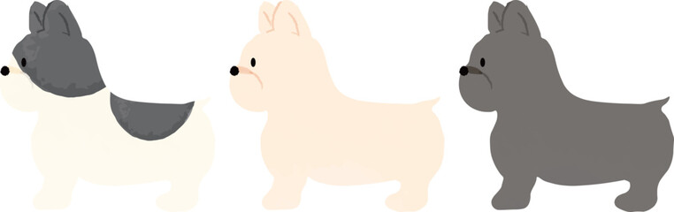 手書き風のシンプルなかわいいフレンチブルドッグのイラスト　主線なし