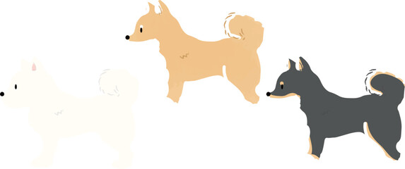 手書き風のシンプルなかわいい柴犬のイラスト　横向き　主線なし