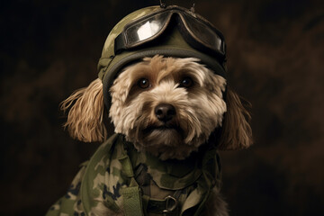 cute dog wearing army uniform