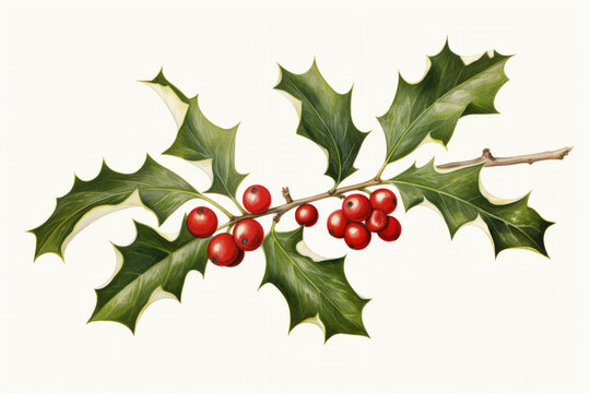 Vintage style illustration of a christmas festive holly branch
