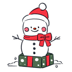 Cute Christmas Snowman with gift illustration