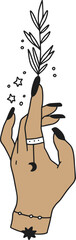 Woman hand floral symbol illustration boho bohemian magic sign