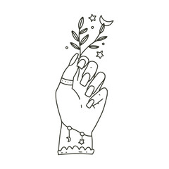 Woman hand floral boho bohemian symbol vector design outline magic