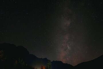 Fototapeta na wymiar Night landscape with colorful Milky Way at mountain.