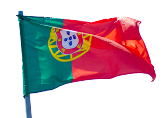 National flag of Portugal, waving in the wind. Png transparent background