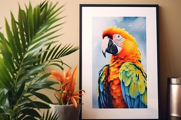 parrot watercolor modern frame