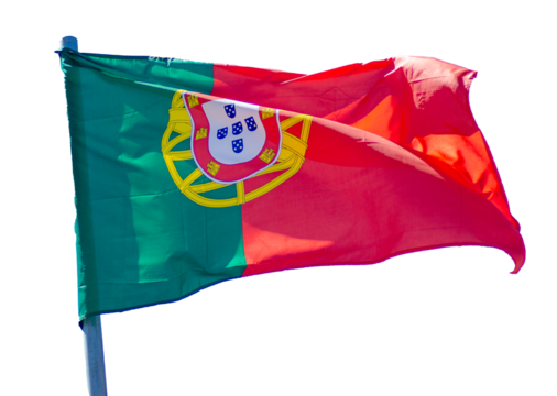 National flag of Portugal, waving in the wind. Png transparent background