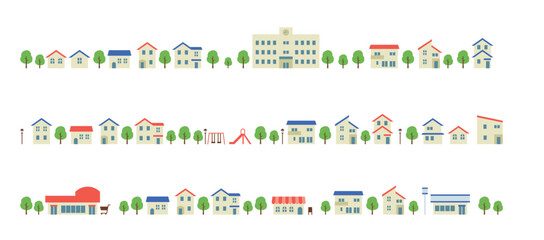 夏の街並みのイラストセット