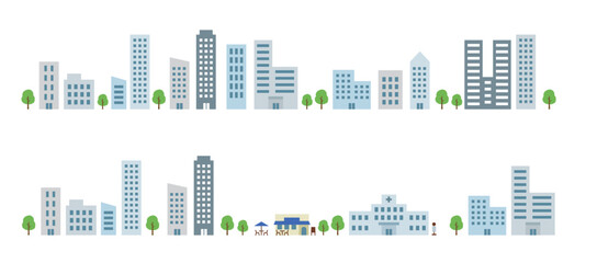 夏のビル街のイラストセット