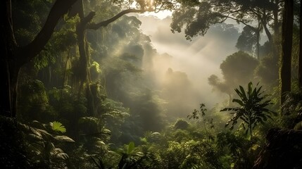 Fototapeta premium Beautiful Photography of Borneo Forest in a clear morning. Created with Generative AI Technology