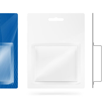Blister package mockup. Front view. Vector illustration. Perfect for pack shot product. Easy to customise for your product. EPS10.	