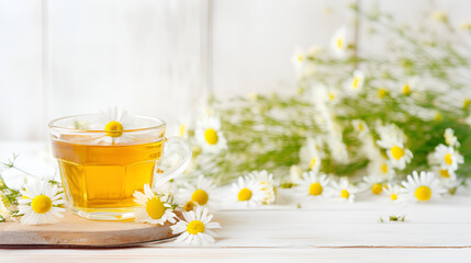 chamomile tea and chamomile flowers