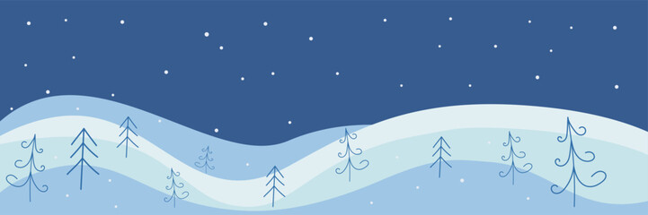 Fototapeta na wymiar Winter season landscape with Christmas trees. Winter vector banner