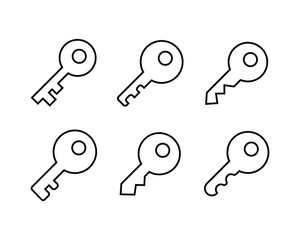 Keys icon set, Closing, opening door, Locking unlocking door key icons outline button, line, vector, sign, symbol, logo, illustration, editable stroke, design style isolated on white linear pictogram